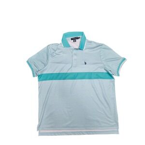 US Polo Assn Mens XL XLarge Striped Polo Shirt Aqua Teal White‎ Short Sleeve
